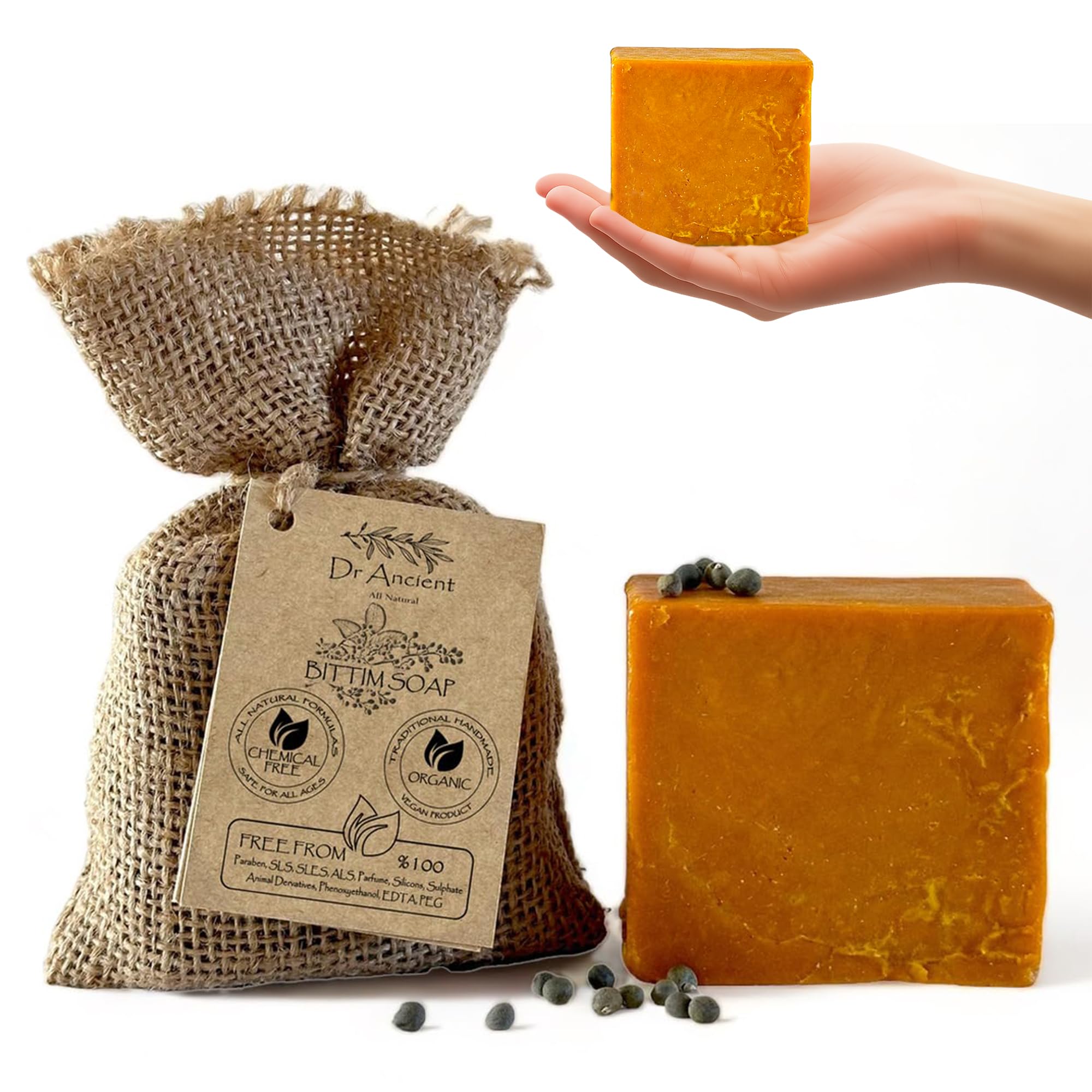 Dr.Ancient Turmeric Soap Bar, Organic Soap Bars Handcrafted the Traditional Way, Natural Chemical-Free, Vegan, Used for Face Wash, Body Wash, and Hand Cleansing, Nourishing & Daily Skincare Routine