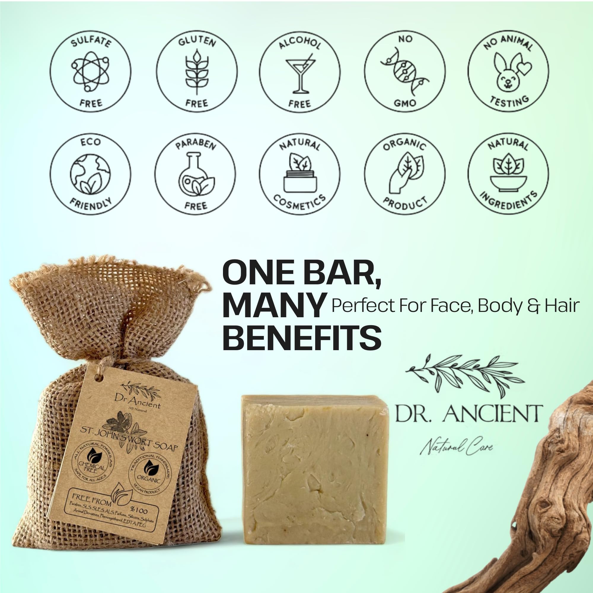 Dr.Ancient Turmeric Soap Bar, Organic Soap Bars Handcrafted the Traditional Way, Natural Chemical-Free, Vegan, Used for Face Wash, Body Wash, and Hand Cleansing, Nourishing & Daily Skincare Routine