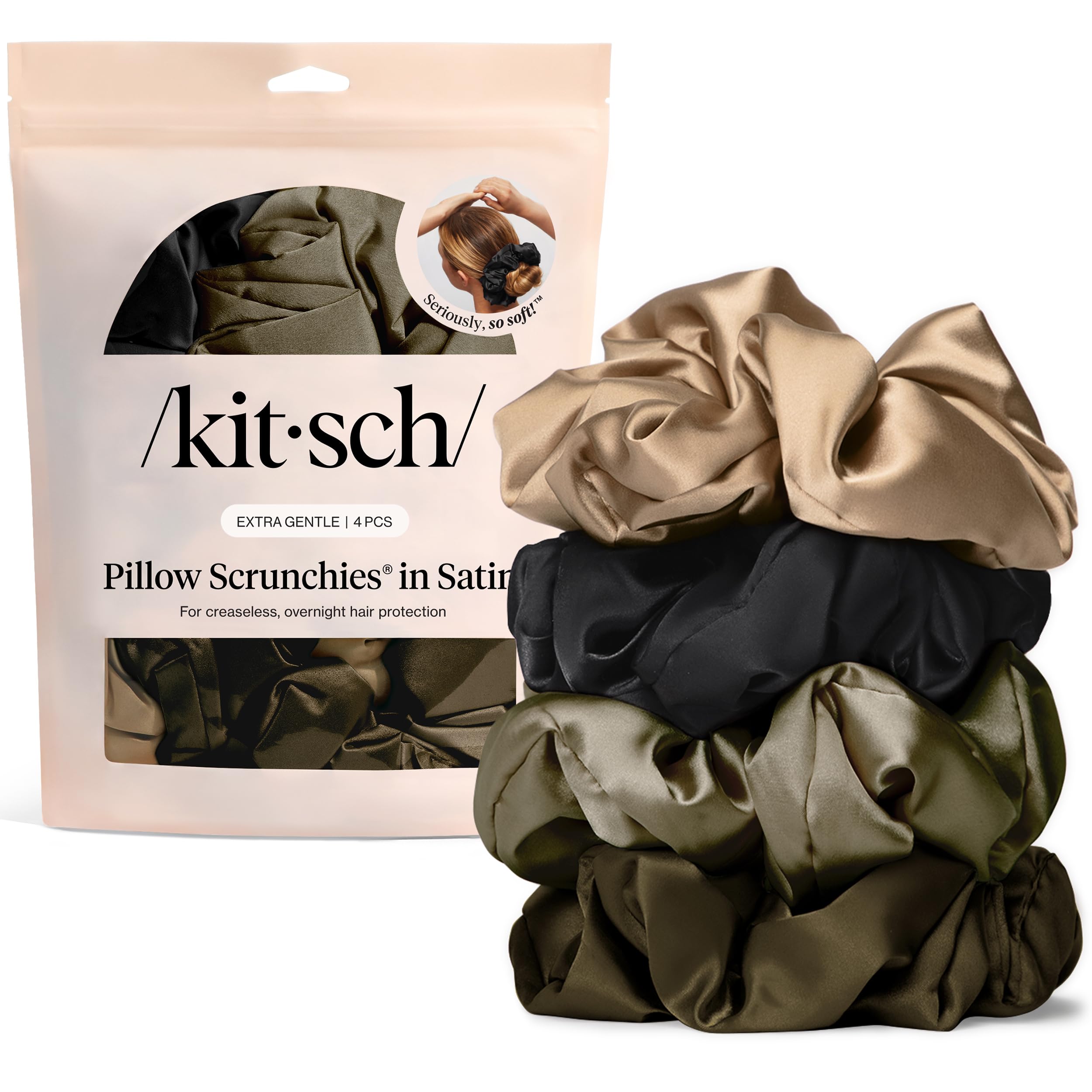 Kitsch Satin Scrunchies for Women - No Crease Hair Ties for Girls | Scrunchies For All Hair Types and Textures, Perfect for Day or Night | Ideal Gifts for Women - 6 Pcs, Terracotta