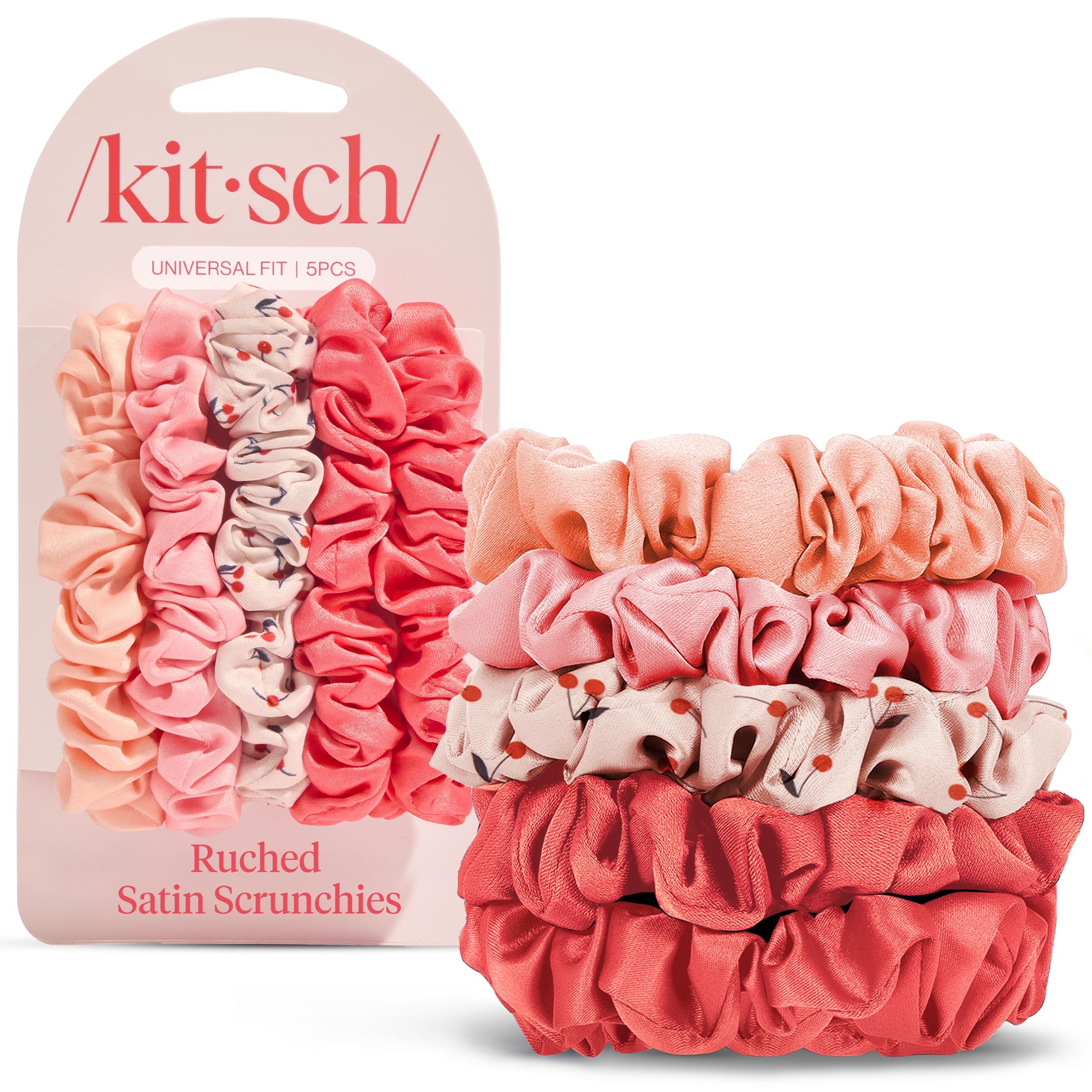 Kitsch Satin Scrunchies for Women - No Crease Hair Ties for Girls | Scrunchies For All Hair Types and Textures, Perfect for Day or Night | Ideal Gifts for Women - 6 Pcs, Terracotta