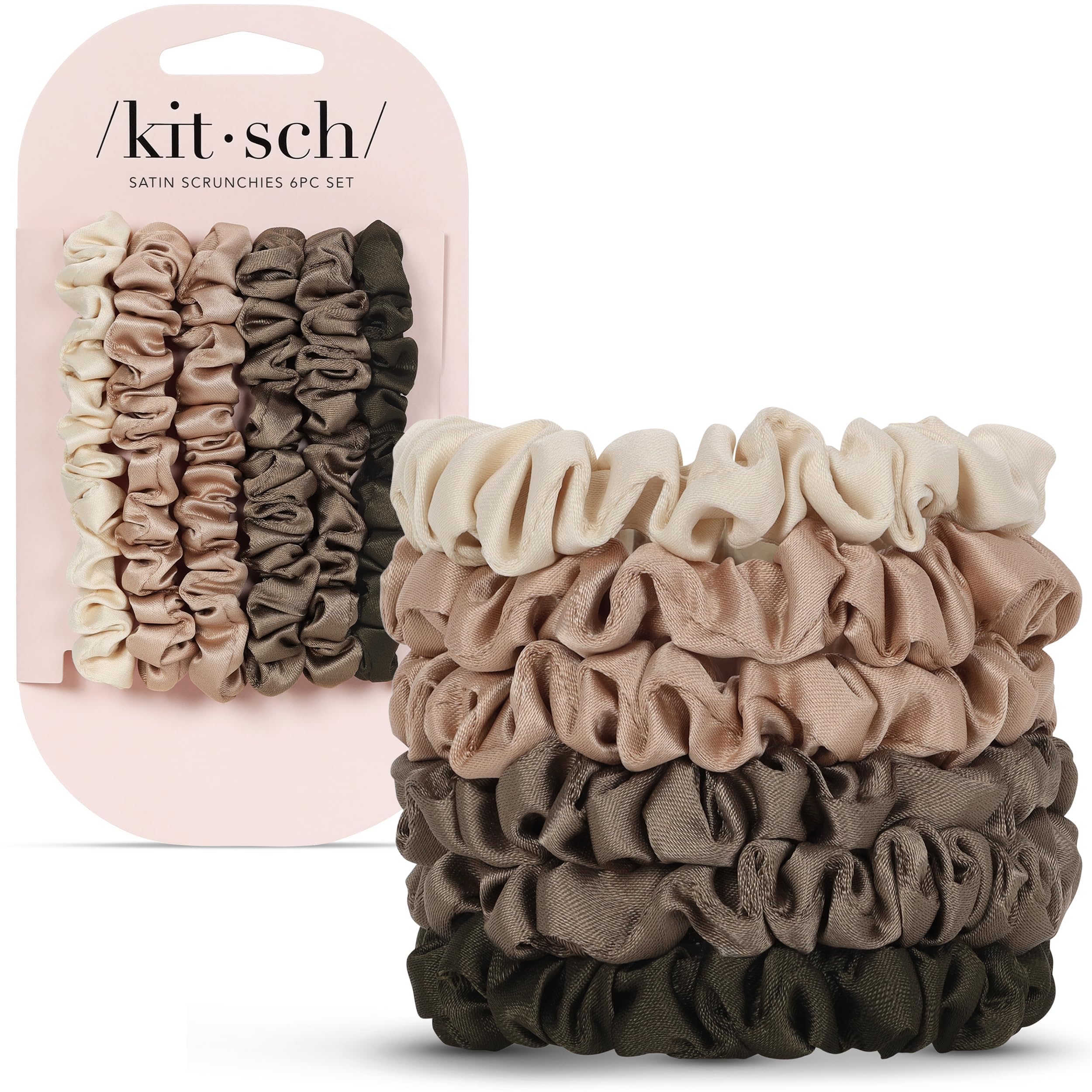 Kitsch Satin Scrunchies for Women - No Crease Hair Ties for Girls | Scrunchies For All Hair Types and Textures, Perfect for Day or Night | Ideal Gifts for Women - 6 Pcs, Terracotta