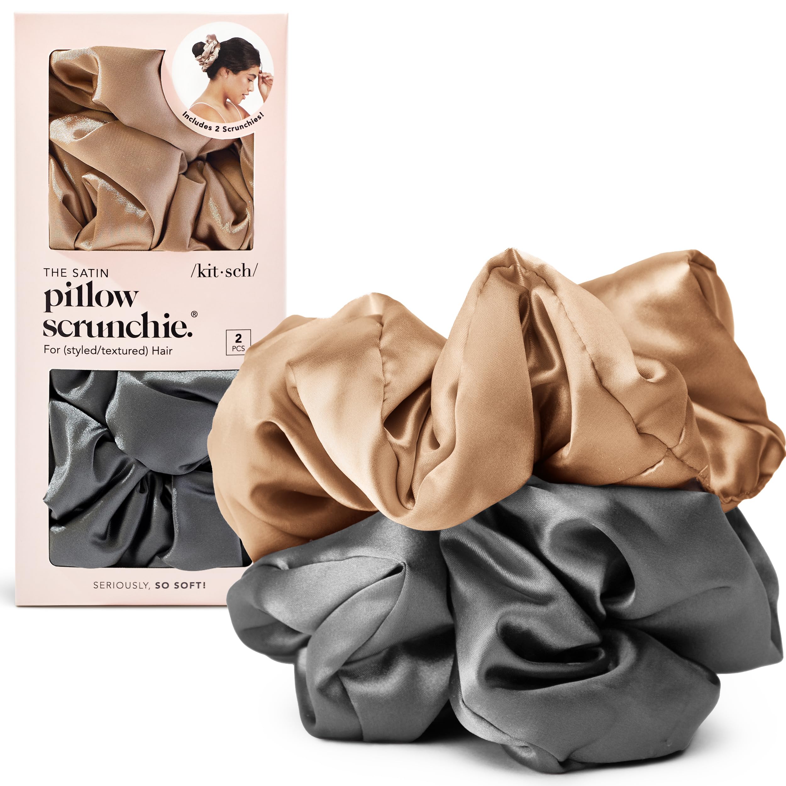 Kitsch Satin Scrunchies for Women - No Crease Hair Ties for Girls | Scrunchies For All Hair Types and Textures, Perfect for Day or Night | Ideal Gifts for Women - 6 Pcs, Terracotta